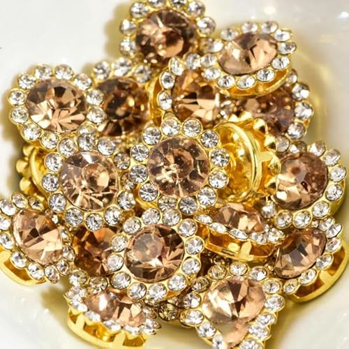 Bulk Flatback Strasssteine, Kristall Hotfix, Runde Strasssteine ​​in Sonnenblumenform mit goldener Unterseite, for Aufkleben, Glitzerkristalle, Strass for selbstgemachte Hochzeitskleider, 100 Stück(Lt