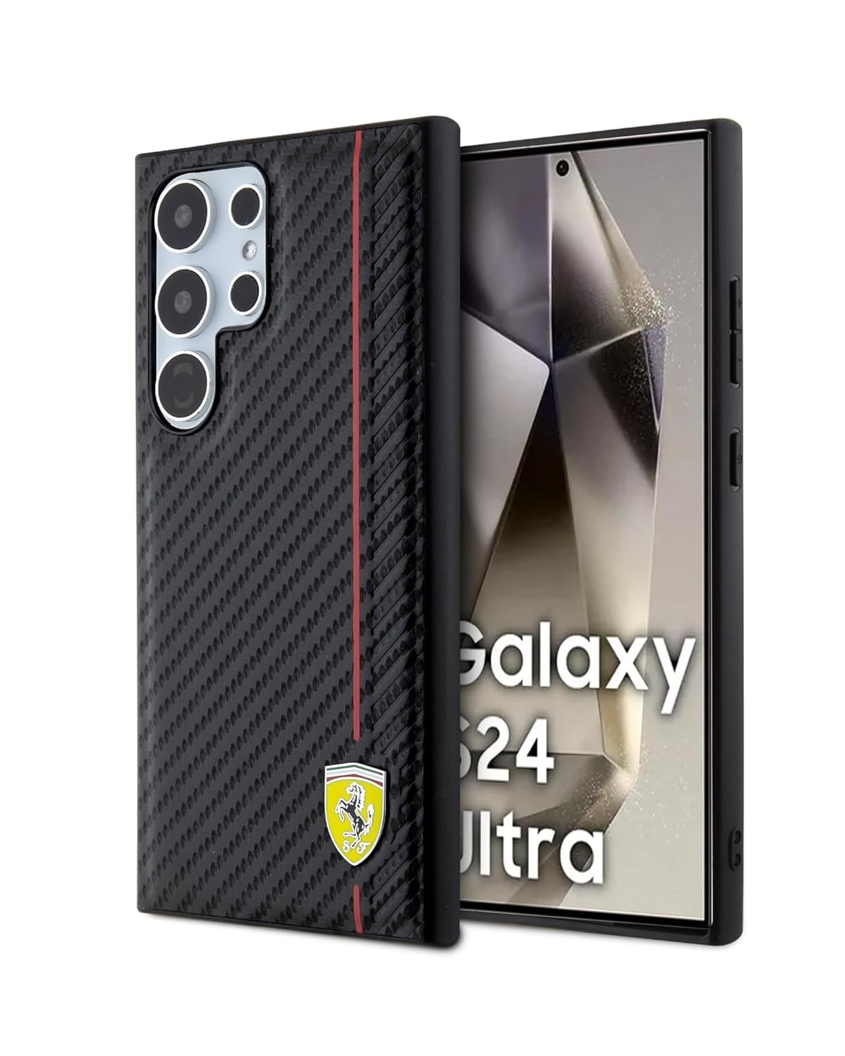 CG Mobile Ferrari FEHCS24LN3DUR Hülle Für S24 Ultra S928 Schwarz hardcase Carbon Printed Line