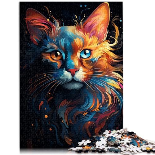 Puzzles für Erwachsene, farbenfrohe psychedelische Siamkatze, 1000 Teile, Holzpuzzle, Lernpuzzle, Familienunterhaltungsspielzeug (50 x 75 cm)