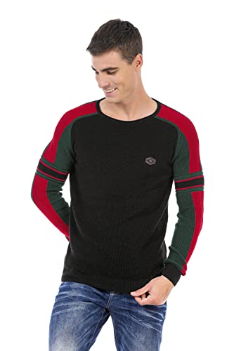 Cipo & Baxx Herren Pullover Farbblock Design Strickpullover Sweater Rundhals Pulli CP249 Schwarz S