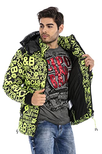 Cipo & Baxx Herren Winterjacke Steppjacke Kapuze Bomberjacke Jacke CM193 Neongrün 3XL