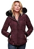 MARIKOO warme Damen Winter Jacke Winterjacke Steppjacke gefüttert Kunstfell B618 [B618-Lotus-Weinrot-Gr.XS]