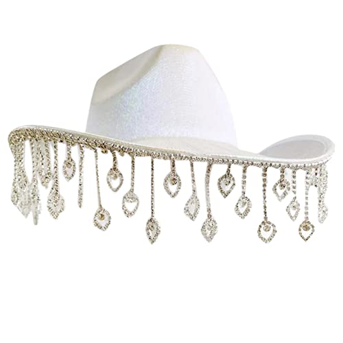 Cowgirl-Hut, glänzender Fransenhut, Westernhut, elegante Quasten, Foto-Requisiten, glitzernde Kristallfransen für die Bühne