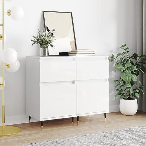 CCCINER Sideboards 2 Stk. Hochglanz-Weiß 40x35x70 cm Holzwerkstoff,Zeitlose Kommode mit viel Stauraum perfekt für jedes Zuhause