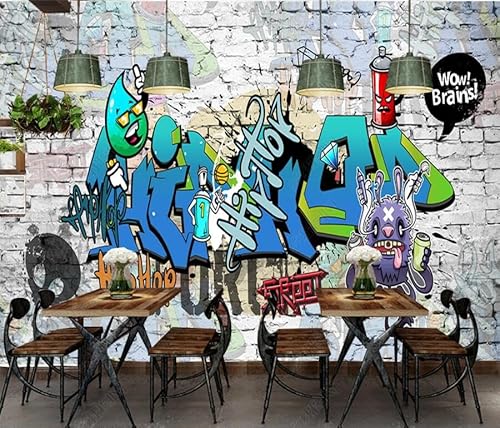 tyujlkjddlf Tapete Wandbild 3D Benutzerdefinierte Straße Graffiti Weiße Backsteinmauer Bar Ktv Hintergrundwand-350Cmx245Cm