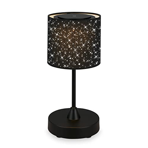 Briloner Leuchten - LED Tischlampe Akku, Dimmbar, Sternendesign, Stoff LED Tischleuchte Kabellos, Touchfunktion, 3.300K Warmweiß, Schwarz, 300x125 mm (HxD)