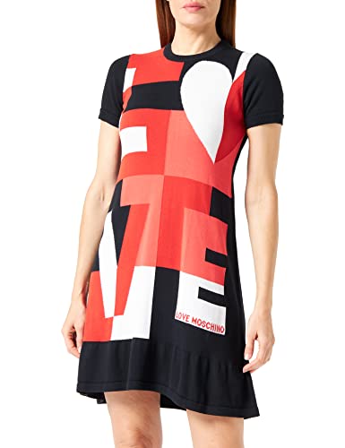 Love Moschino Women's Regular fit Short-Sleeved Dress, Black White RED, 38