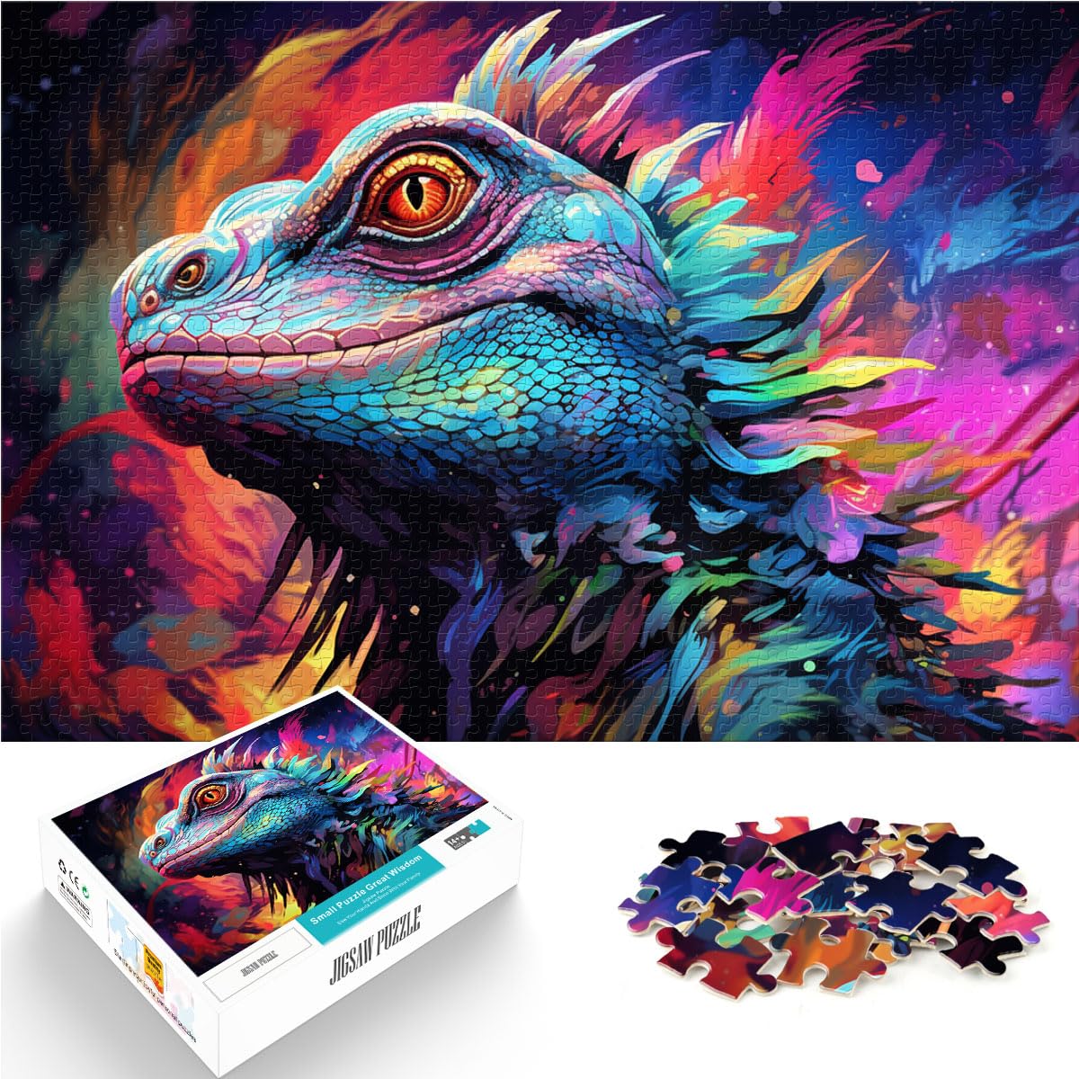 Puzzle-Geschenk, helles Chamäleon-Puzzle für Erwachsene und Ren, 1000 Teile, Holzpuzzle als Geschenk für die ganze Familie, 1000 Teile (50 x 75 cm)