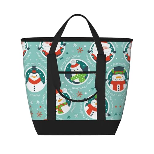 YQxwJL Einkaufstasche mit Weihnachtsmann-Pinguin-Aufdruck, großes Fassungsvermögen, isolierte Lunchtasche, wiederverwendbare Einkaufstasche mit Reißverschluss für Damen und Herren