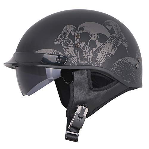 BGMKE Open Face Helm Motorrad Crash Helm Cruiser Chopper Scooter Moped Helm für Harley Vintage Style Halbschalenhelm Unisex 52-62cm, PUNKTZERTIFIZIERUNG