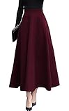 Damen Retro Elegante Lang Rock Winterrock Hohe Taille Wollrock A Linie Elastische Taille Warm Maxi Röcke Ausgestelltem Feste Farbe Faltenrock 3XL