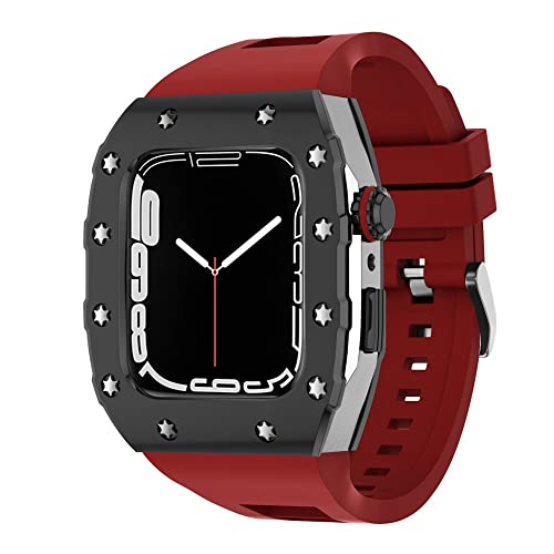 KANUZ 45 mm luxuriöses Metallgehäuse-Silikonarmband für Apple Watch, Mod Kit, 44 mm Modifikationsset für iWatch Serie 8, 7, SE, 6, 5, 4, Band (Farbe: BSR, Größe: 44 mm für 6/5/4/SE)