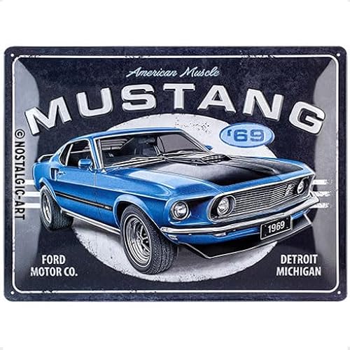 Nostalgic-Art Retro Blechschild, 30 x 40 cm, Ford Mustang – 1969 Mach 1 Blue – Geschenk-Idee für Ford Fans, aus Metall, Vintage Design