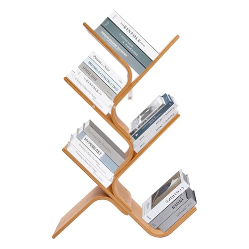 KAPIPALA 5 Stöckiges Geschwungenes Baum Bücherregal Bambus Bücherregal Lagerung Moderner Standing Bookcase Kreativer Geschwungener Bücherständer für Akten Büchern Zeitschriften CDs 63x20x91CM