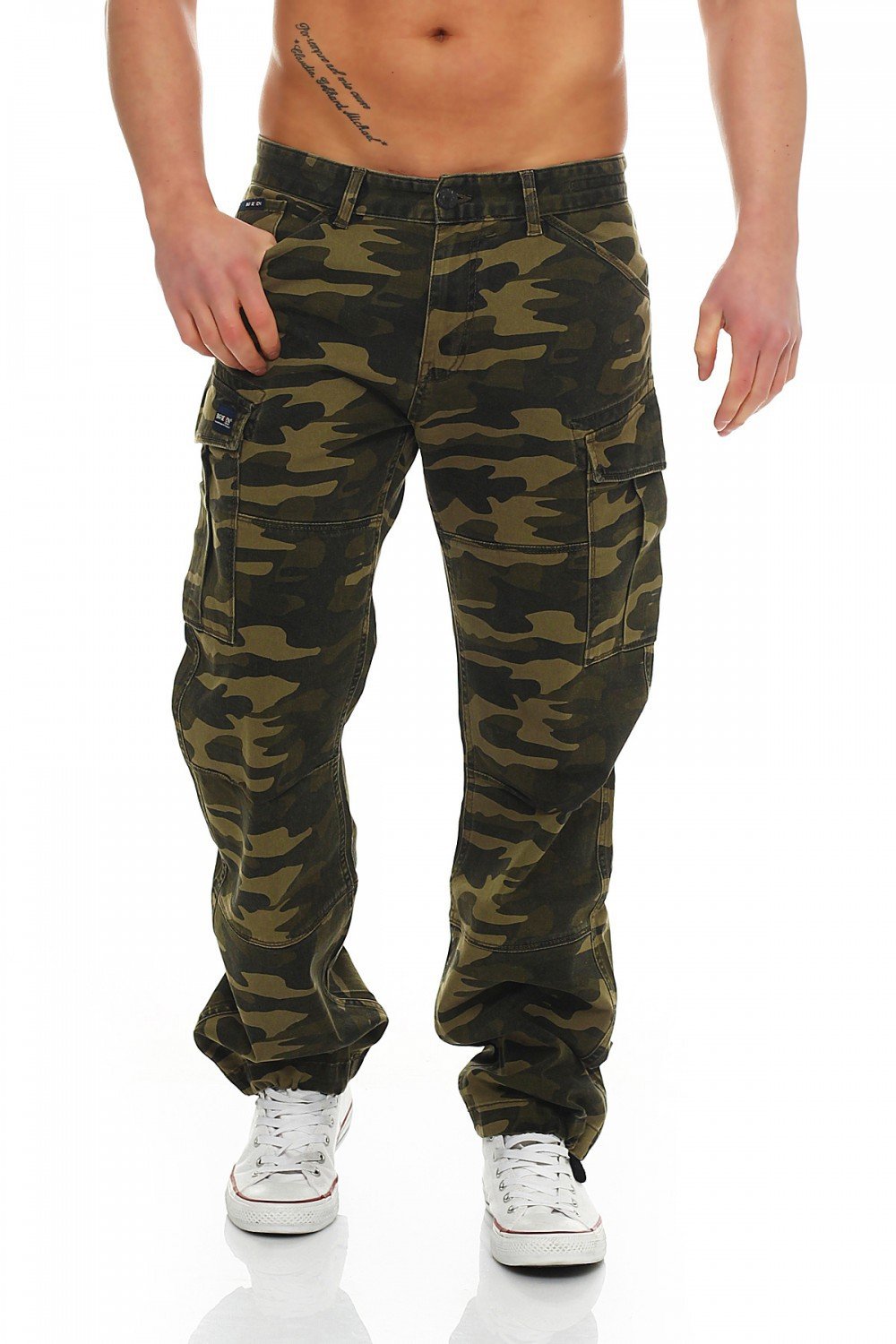 Big Seven Brian Cargo Hose Green Camouflage Comfort Fit Herren Jeans, Hosengröße:W42/L32