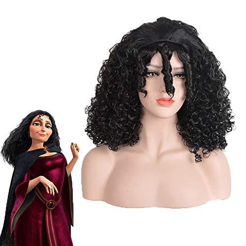 LINLINCD Cosplay wig Anime Rapunzel Mutter Gothel Cosplay Perücken Frauen Curly Afro Schwarz Synthetisches Haar Halloween Karneval Party Kostüm Perücke KUSY5471