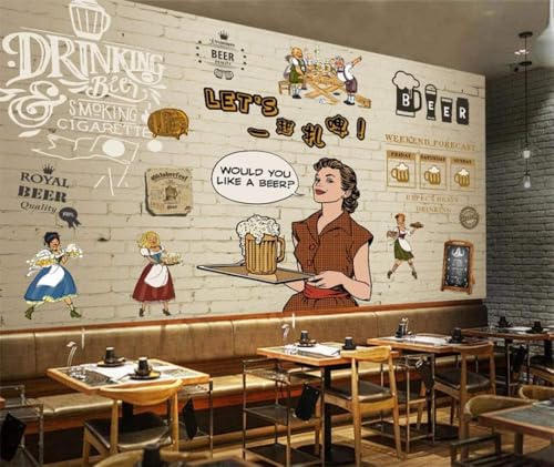 Cartoon Bier Vintage Backsteinmauer 3D Tapete Poster Restaurant Schlafzimmer Wohnzimmer Sofa TV Dekorative Wand-400cm×280cm