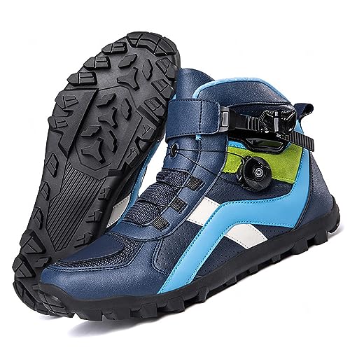 VEACAM Motorradschuhe für Herren Streetbike Beiläufig Urban Motorradstiefel Leder Männer Anti-Rutsch Sneakers,Blue-45