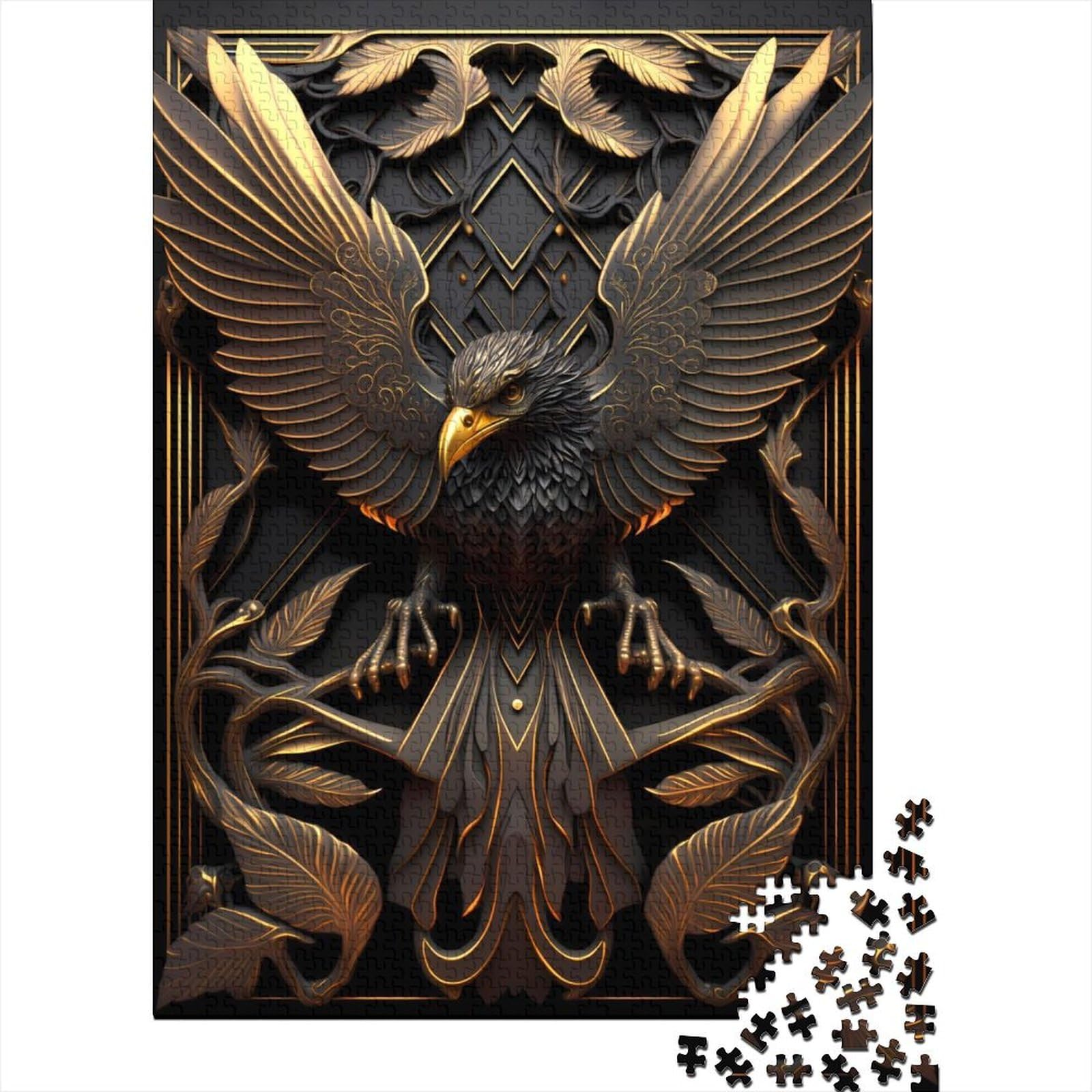 1000-teiliges Puzzle für Erwachsene und Teenager, Episches Golden Phoenix-Holzpuzzle für Erwachsene, Puzzle, Entspannungspuzzle, Spiele, Denksportaufgabe, 75x50cm