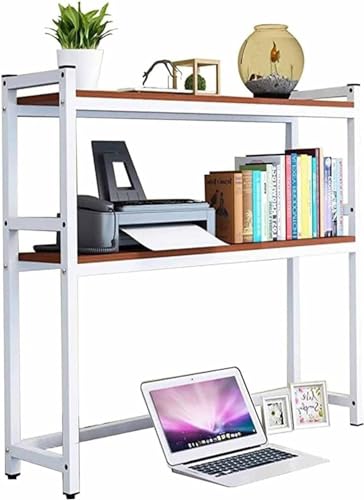 QYZUJIKL Schreibtisch-Bücherregal aus Metall für den Computertisch – verstellbares Schreibtisch-Bücherregal, Organizer-Rack, 2-lagiges Schreibtisch-Bücherregal aus Holz und Metall