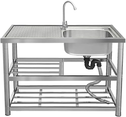 Utility-Spüle, Außenspüle, kommerzielles Restaurant-Set mit Werkbank und doppelten Lagerregalen, Wasser im Innen- und Außenbereich für Bauernhaus, Badezimmer, Bar, Waschküche, 100 x 45 x 80