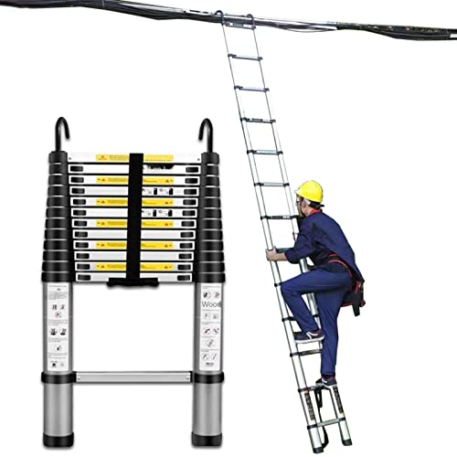 Teleskopleiter 8 m/7 m/6,2 m/5 m/4 m/3,8 m/2,6 m, ausziehbare Aluminiumleiter für Arbeiten auf dem Dach von Wohnmobilen, Dachböden und im Freien, Tragkraft 150 kg/Schwarz/3,5 m/11,5 Fuß Ambitious