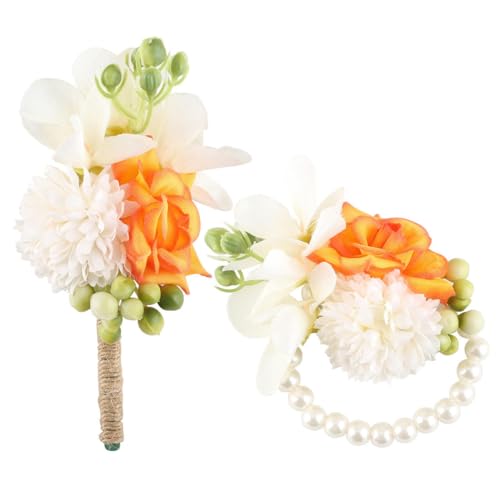 CNBYDK Grünes Blatt-Blumenarmband für das Handgelenk, dunkelgrün mit Perlenkette, Blumenarmband für Braut und Brautjungfern