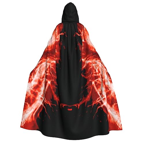 ZORIN Unisex Erwachsene Kapuzenumhang Halloween Rollenspiel Umhang 3D Schädel Feuer Flamme Schlachtfeld Krieger Weihnachten Party Kostüm Für Teufel Hexe Vampir Fancy Cosplay 150 cm