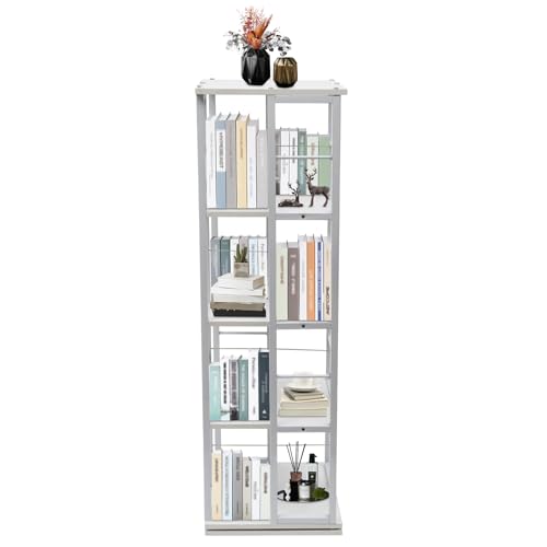 Fyssnn 4 Stufiges Drehbares Bücherregal 360°Rotierendes Bücherregal rund Modern Bodenstehendes Bücherregal Geeignet für Wohnzimmer Arbeitszimmer Büro Klassenzimmer Buchhandlung und so Weiter (Weiß)