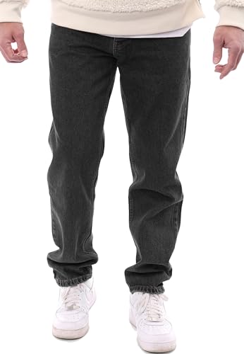 Reslad Jeans Herren Loose Fit l Herrenhose mit Knopfleiste l lässige Männer-Jeanshose RS-2105 Schwarz W32 / L32