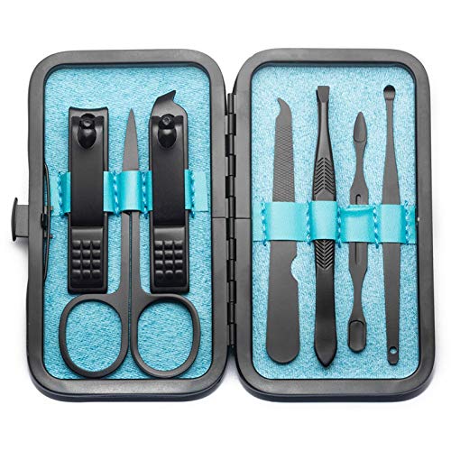 SCRUBY Professionelles Nagelknipser, Pediküre, Maniküre-Set, Edelstahl, Nagelhautschere, Schieber, Pinzette, Nagelfeile, Nagelschneider-Set (7-teilig, blau), 4–23 Stück