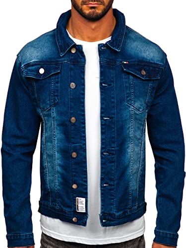 BOLF Herren Jeansjacke Übergangsjacke Trucker Jacke Denim Jacke Warm Jeans Denim Vintage Classic Street Style Basic Casual Style MJ512BS Dunkelblau M [4D4]