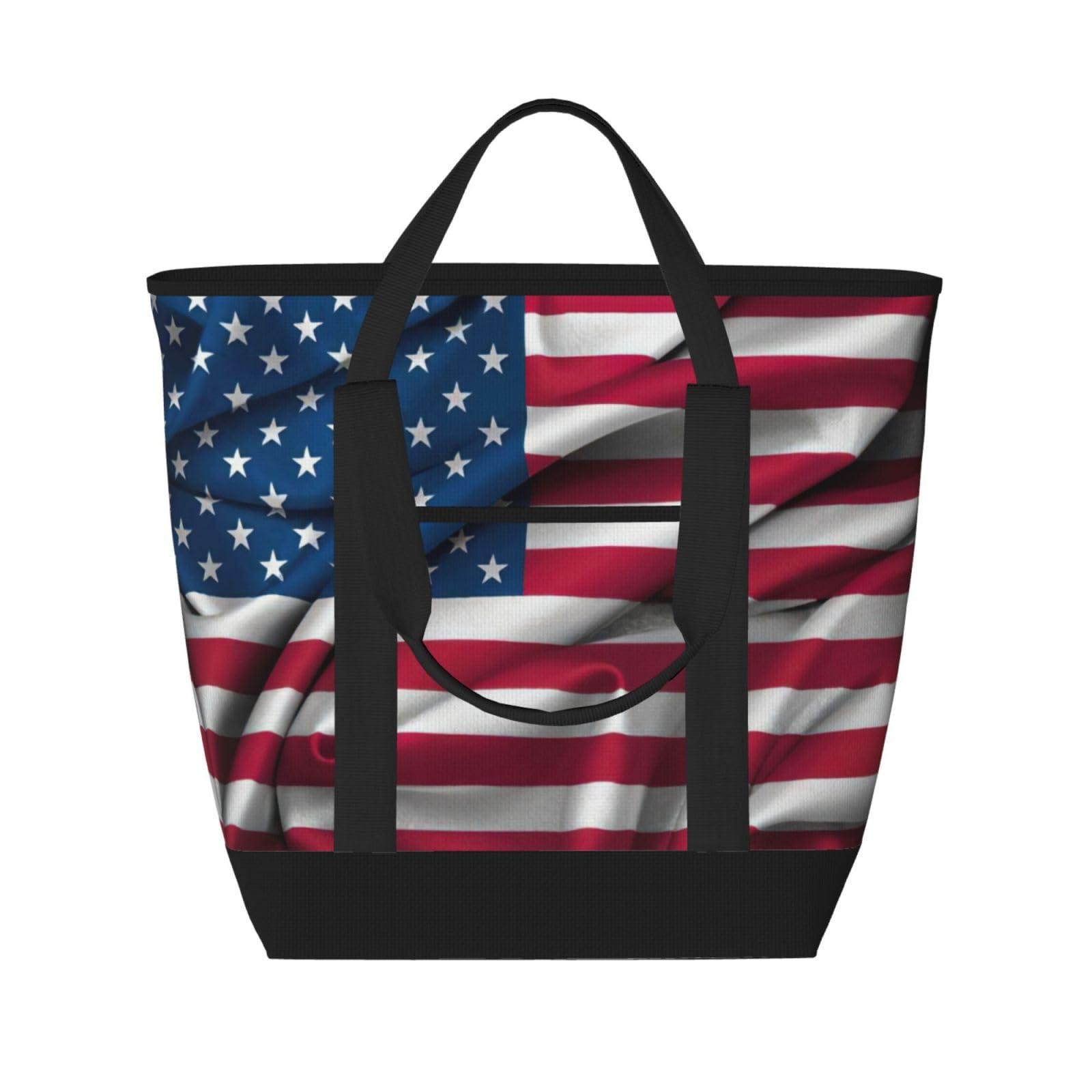 YQxwJL Amerikanische Flagge 2 bedruckte große Kapazität, isolierte Lunchtasche, wiederverwendbare Einkaufstasche mit Reißverschluss für Damen und Herren