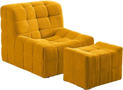 KLLJHB Cord-Sitzsack, Lazy Sofa Chair, Bodensofa Chair, Moderner Loungesessel ohne Armlehnen mit Rückenlehne für Wohnzimmer, Schlafzimmer, Salon, Büro, Gelb-2