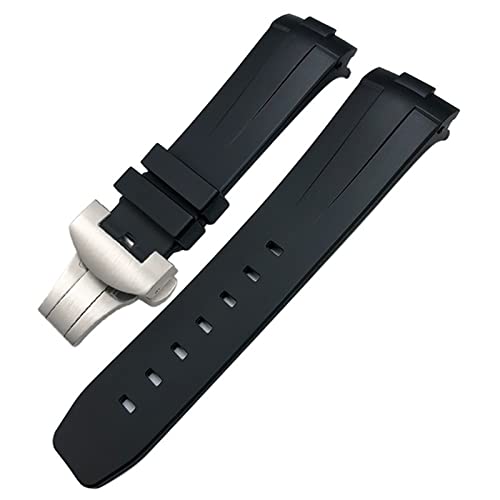 NEYENS Gummi-Uhrenarmband mit gebogenem Ende, 24 mm, passend für Panerai PAM441/1312/00111, Edelstahl-Armband mit Schmetterlingsschnalle, Silikon-Sportarmband, 24 mm, Achat