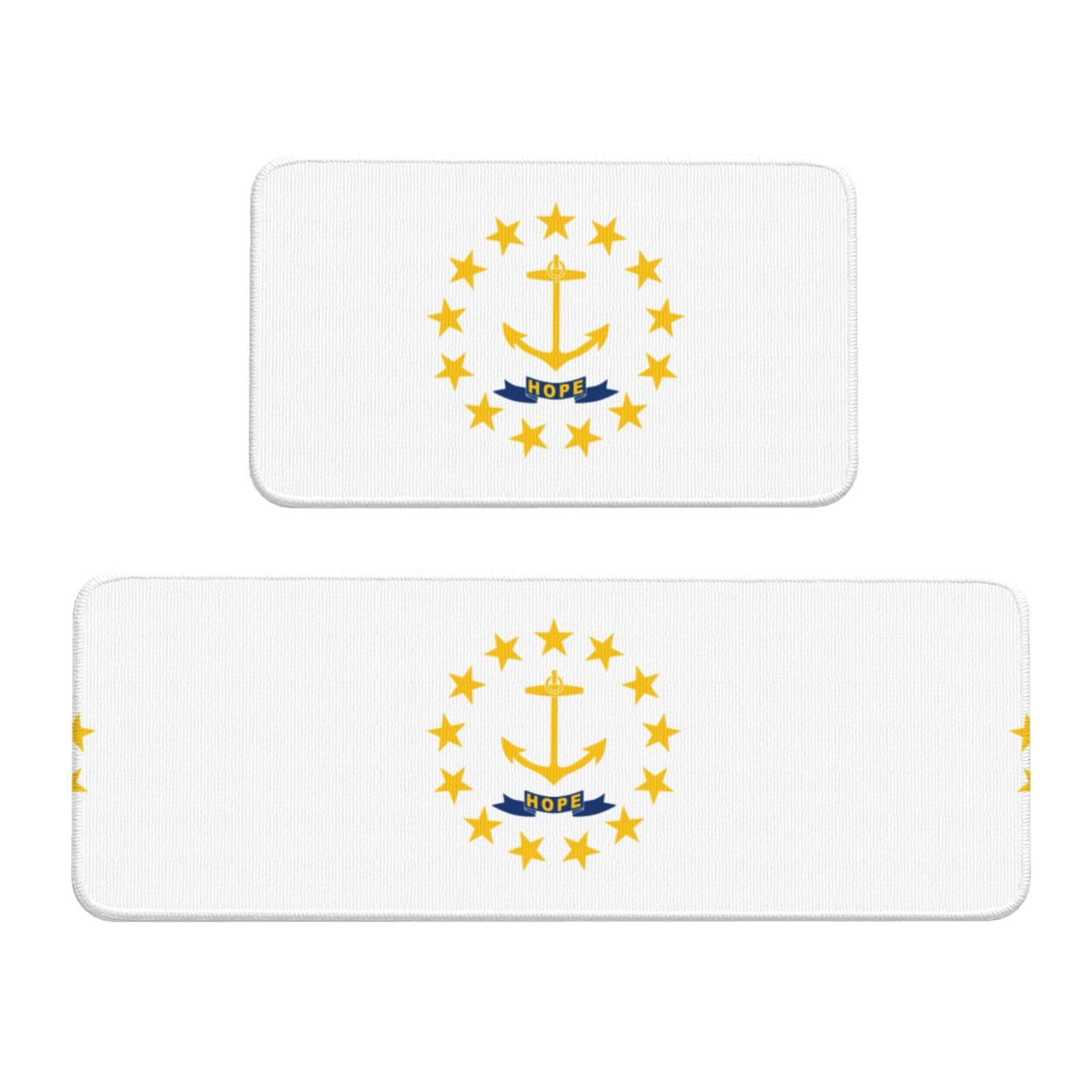 YQxwJL Rhode Island State Flag Print Küchenmatte, 2-teiliges Küchenteppich-Set, rutschfest, wasserdicht, Küche, Bodenmatte, für Flur, Büro