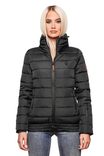 MARIKOO Damen Winter Jacke Stepp Winterjacke Stehkragen gefüttert warm B667 [B667-Poiso-Schwarz-Gr.XL]