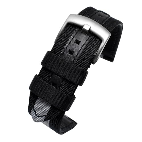 THBGTCNQ Schweißfestes Herren-Uhrenarmband, 20–22 mm, Nylon-Canvas-Armband, Schnellwechsel-Uhrenarmband for herkömmliche Uhren, Smartwatches, Uhrenzubehör(Black gray-Steel,22mm)