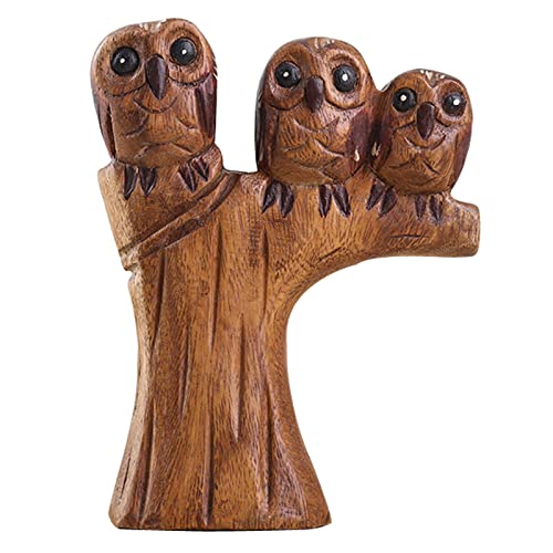 Uziqueif Deko Figur Eule braun aus Teak Holz, Deko Eulen Figuren Wohnung Wohnzimmer Weihnachten Küche, Eulen Geschenke Deko, Holzfigur Uhu Kunsthandwerk aus handgefertigt,Owl c