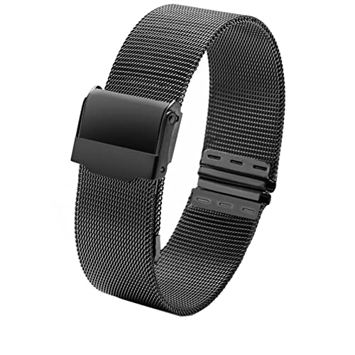 SCRUBY Milanische Schleife weiblich Einfaches Watchband 12 13 14 15 16 17 18 19 20 22mm Metallwebe Modetrendarmband für Dw ar Uhrenarmband(Black,14mm)