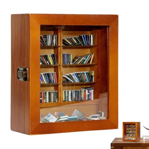 Aizuoni Stressreduzierendes Bücherregal, kleines Bücherregal zum Stressabbau | Kreatives Bücherregal aus Holz | Antik-Shake-Stresslöser mit 200 kleinen Büchern für Buchliebhaber