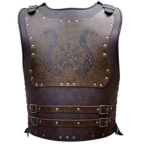 HiiFeuer Viking Warrior Brustpanzer, PU-Leder, Retro-Ritter-Leder-Körperpanzer, mittelalterliche Lederpanzer für LARP/Cosplay-Aktivitäten, Einheitsgröße, verstellbar