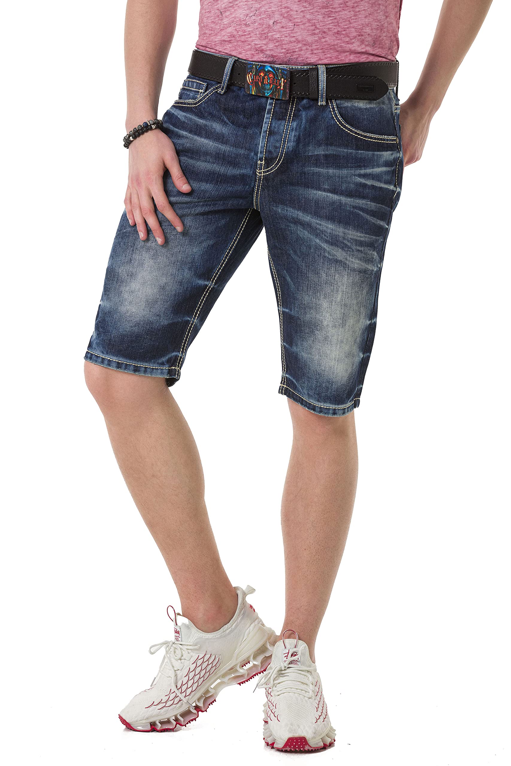 Cipo & Baxx Herren Jeans-Shorts Kurze Hose Denim Freizeithose CK251 Blau W32