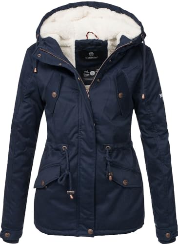 MARIKOO Damen Winter Jacke Parka Winterjacke Teddyfell gefüttert B376 [B376-Manolya-Blau-Gr.XXL]