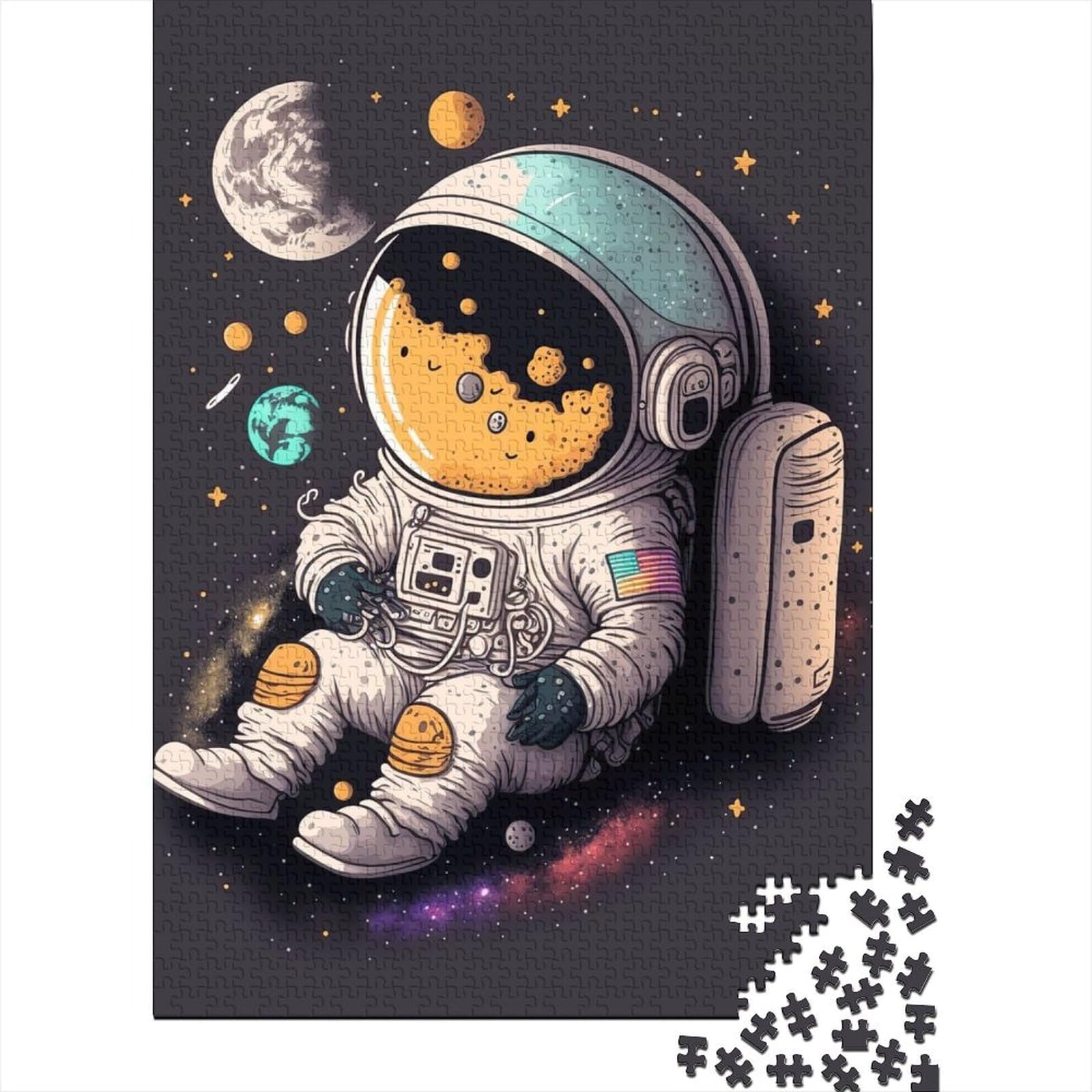 Astronaut im Weltraum, Holzpuzzle für Erwachsene und Jugendliche von Difficult Challenging Puzzles, 1000 Teile, pädagogisches Stressabbau-Spielzeugpuzzle, 29,53 x 19,69 Zoll