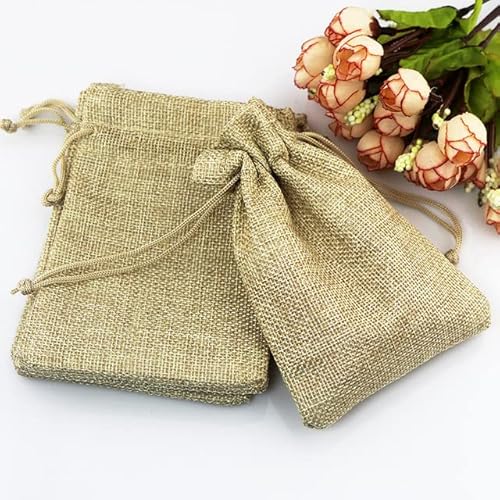 50 Stück/Packung (15 x 20 cm) Vintage Natural Sackleinen Geschenk Süßigkeitsbeutel Hochzeit Party Favor Pouch Birthday Supplies Drawstrings Jute Gift Bag-khaki,10x14cm mabu