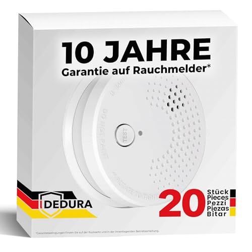 Rauchmelder 20er Set mit 10 Jahre Garantie BSI zertifiziert nach DIN EN14604 inkl. 9V Batterie Rauchwarnmelder Brandmelder Feuermelder