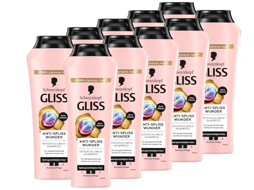 Gliss Shampoo Anti-Spliss Wunder (10x 250 ml), Haarshampoo mit Ion-Komplex & Traubenkern-Öl, Pflegeshampoo für geschädigtes Haar versiegelt Spliss langanhaltend