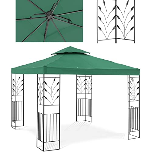 Uniprodo Uni_PERGOLA_3X3G Gartenpavillon 3 x 3 m dunkelgrün 180 g/qm Polyester pulverbeschichtetes Eisen Pavillon UV-resistent