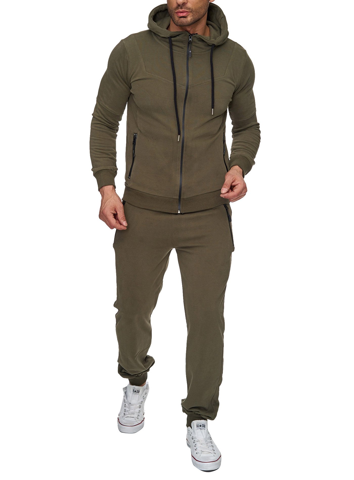 Reslad Trainingsanzug Herren Jogginganzug für Männer Sportanzug Freizeitanzug Jogginghose + Zip Sweatshirt Oberteil RS-5063 Khaki 2XL